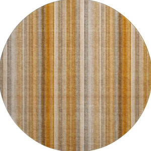 HomeRoots 8' Durable Rust and Gray Striped Washable Round Rug with UV Protection for High-Traffic Spaces 648397