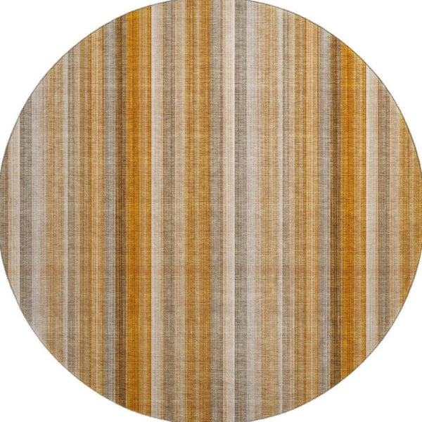HomeRoots 8' Durable Rust and Gray Striped Washable Round Rug with UV Protection for High-Traffic Spaces 648397