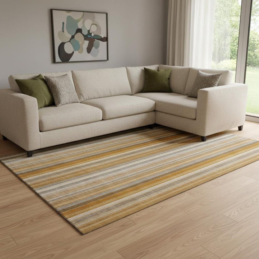 HomeRoots 8' X 10' Washable Rust and Gray Striped Area Rug with UV Protection - Durable, Stylish, and Soft Comfort 648398