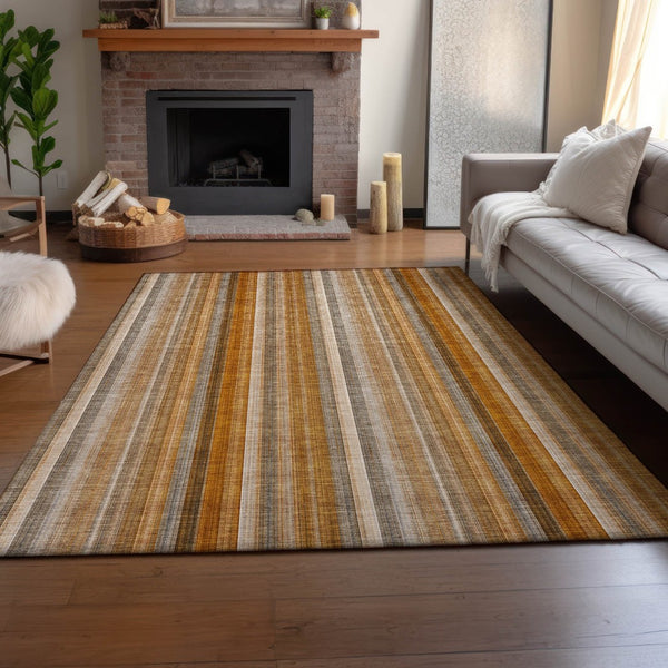 HomeRoots 8' X 10' Washable Rust and Gray Striped Area Rug with UV Protection - Durable, Stylish, and Soft Comfort 648398