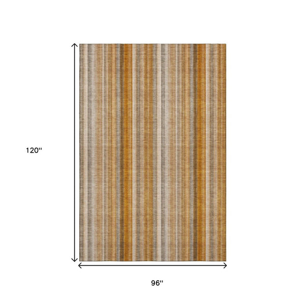 HomeRoots 8' X 10' Washable Rust and Gray Striped Area Rug with UV Protection - Durable, Stylish, and Soft Comfort 648398