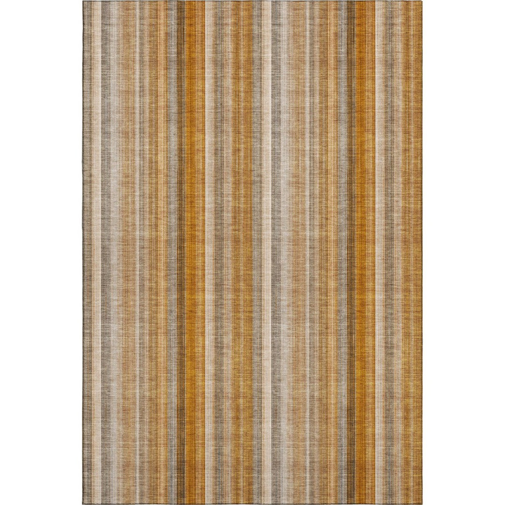 HomeRoots 9' X 12' Washable Rust and Gray Striped Area Rug - Durable, UV-Protected, Ideal for Families & Pets 648399