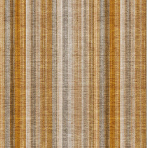 HomeRoots 9' X 12' Washable Rust and Gray Striped Area Rug - Durable, UV-Protected, Ideal for Families & Pets 648399