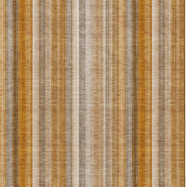 HomeRoots 9' X 12' Washable Rust and Gray Striped Area Rug - Durable, UV-Protected, Ideal for Families & Pets 648399