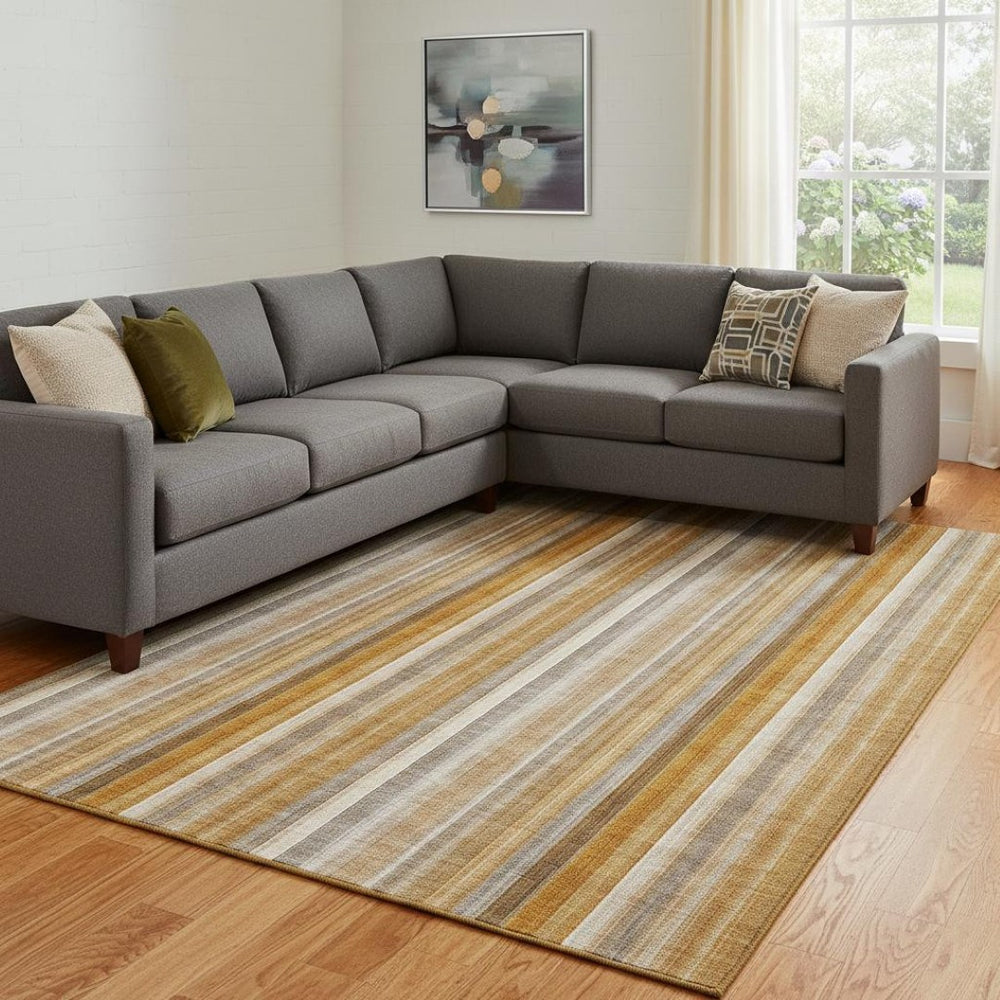 HomeRoots 10' X 14' Striped Rust and Gray Area Rug - Durable, Stain-Resistant, UV Protected for Any Space 648400