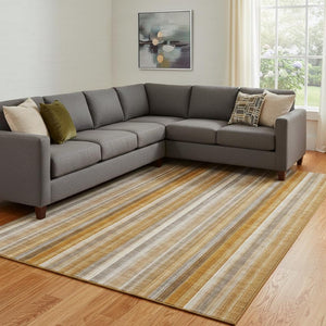 HomeRoots 10' X 14' Striped Rust and Gray Area Rug - Durable, Stain-Resistant, UV Protected for Any Space 648400