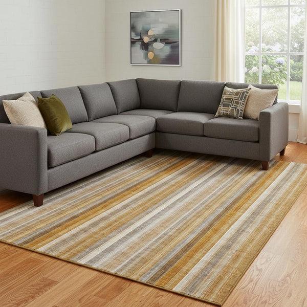 HomeRoots 10' X 14' Striped Rust and Gray Area Rug - Durable, Stain-Resistant, UV Protected for Any Space 648400