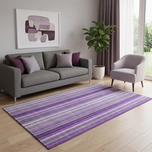 HomeRoots 5' X 8' Washable Purple and Ivory Striped Area Rug with UV Protection for Homes and Patios 648402