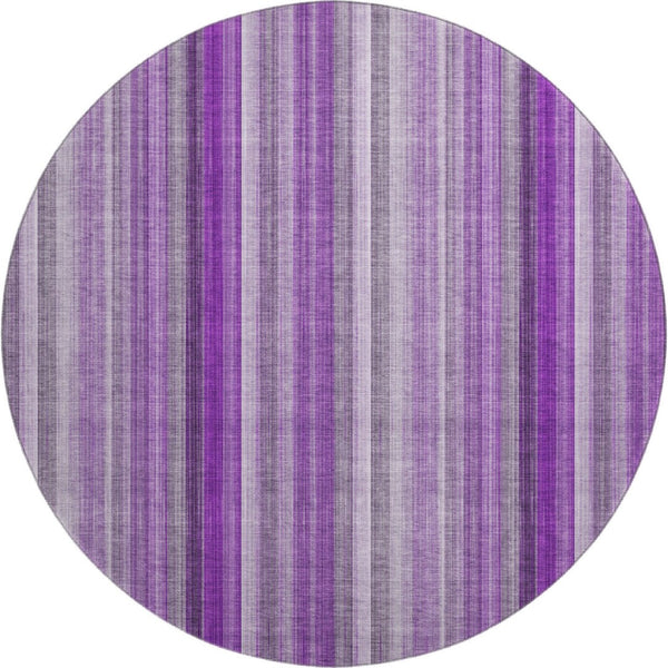 HomeRoots 8' Bold Purple and Ivory Striped Washable Round Rug with UV Protection for High-Traffic Spaces 648403