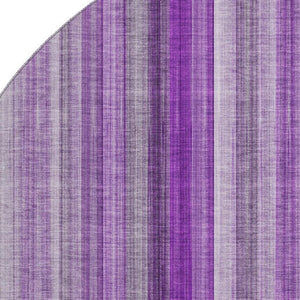 HomeRoots 8' Bold Purple and Ivory Striped Washable Round Rug with UV Protection for High-Traffic Spaces 648403