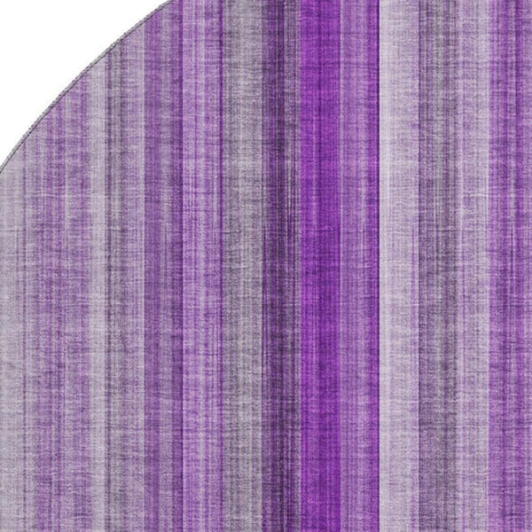 HomeRoots 8' Bold Purple and Ivory Striped Washable Round Rug with UV Protection for High-Traffic Spaces 648403