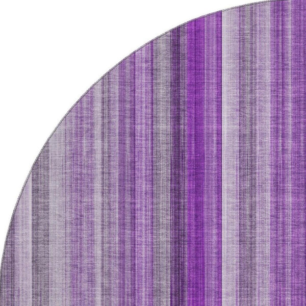 HomeRoots 8' Bold Purple and Ivory Striped Washable Round Rug with UV Protection for High-Traffic Spaces 648403