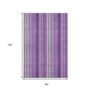 HomeRoots 8' X 10' Purple and Ivory Striped Area Rug – Washable, UV-Protected, Stain-Resistant & Stylish! 648404