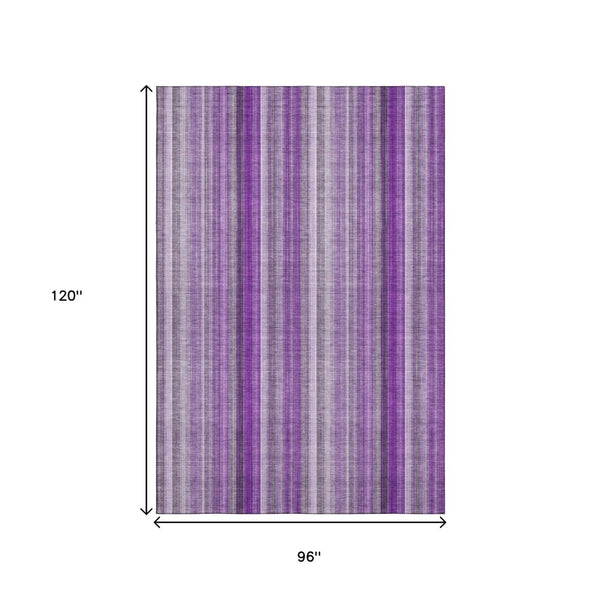 HomeRoots 8' X 10' Purple and Ivory Striped Area Rug – Washable, UV-Protected, Stain-Resistant & Stylish! 648404