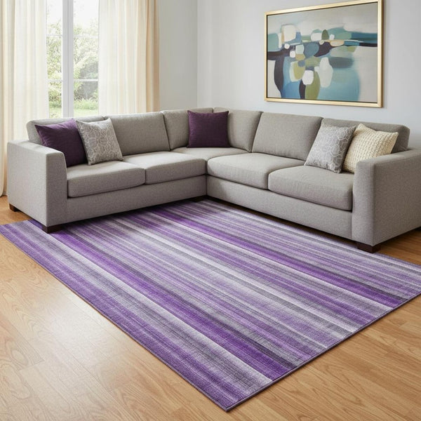 HomeRoots 8' X 10' Purple and Ivory Striped Area Rug – Washable, UV-Protected, Stain-Resistant & Stylish! 648404