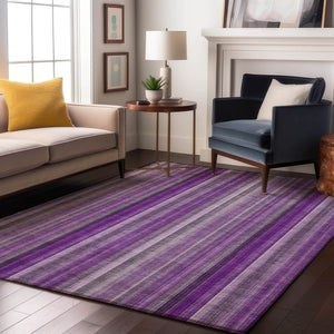HomeRoots 8' X 10' Purple and Ivory Striped Area Rug – Washable, UV-Protected, Stain-Resistant & Stylish! 648404