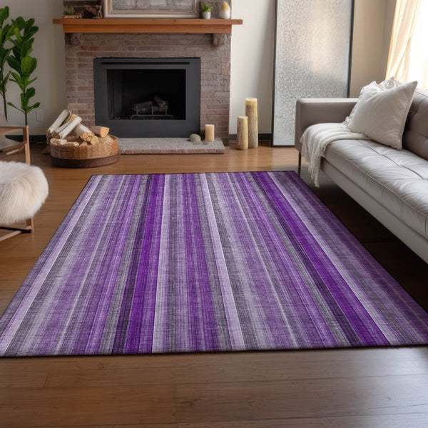 HomeRoots 8' X 10' Purple and Ivory Striped Area Rug – Washable, UV-Protected, Stain-Resistant & Stylish! 648404
