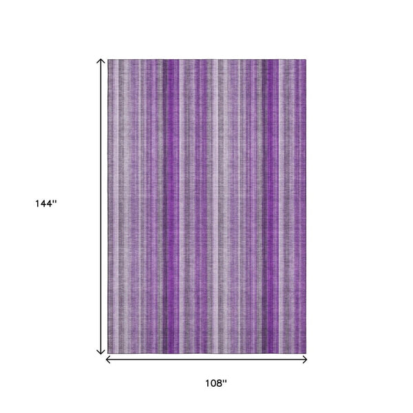 HomeRoots 9' X 12' Striped Area Rug in Purple and Ivory - Washable, UV Protected, Perfect for High-Traffic Spaces 648405