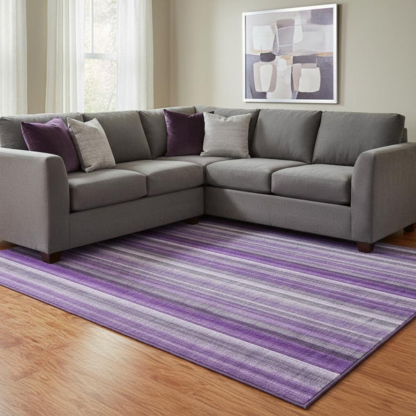 HomeRoots 9' X 12' Striped Area Rug in Purple and Ivory - Washable, UV Protected, Perfect for High-Traffic Spaces 648405