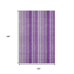 HomeRoots 10' X 14' Striped Washable Area Rug in Purple & Ivory - Durable, UV Protected for Any Space! 648406