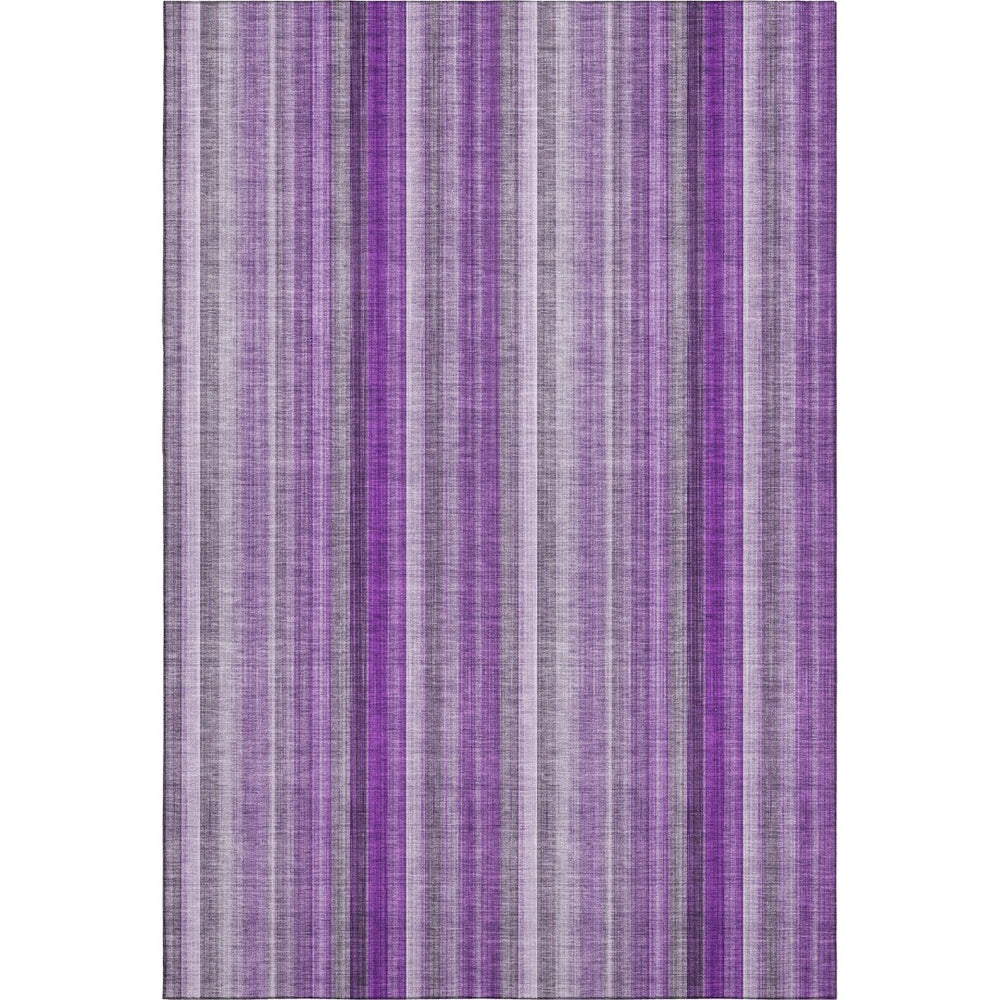 HomeRoots 10' X 14' Striped Washable Area Rug in Purple & Ivory - Durable, UV Protected for Any Space! 648406