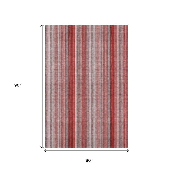 HomeRoots 5' x 8' Red and Ivory Striped Washable Area Rug with UV Protection - Durable, Stain-Resistant Design! 648408