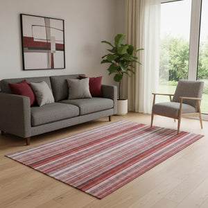 HomeRoots 5' x 8' Red and Ivory Striped Washable Area Rug with UV Protection - Durable, Stain-Resistant Design! 648408