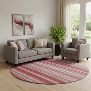 HomeRoots 8' Red And Ivory Striped Round Rug - Durable, Washable, UV-Protected for Homes with Kids & Pets! 648409