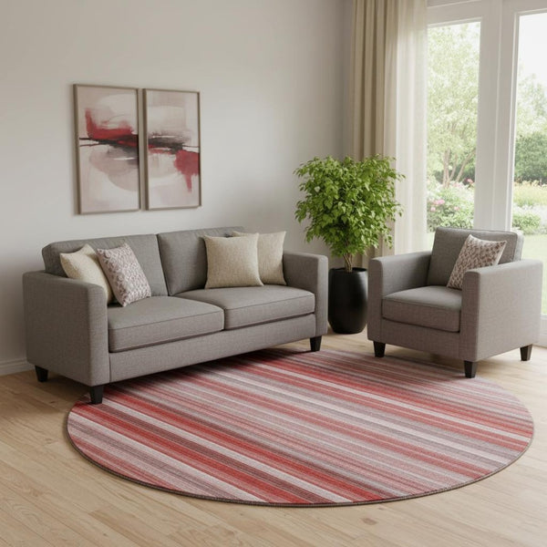 HomeRoots 8' Red And Ivory Striped Round Rug - Durable, Washable, UV-Protected for Homes with Kids & Pets! 648409