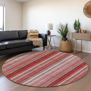 HomeRoots 8' Red And Ivory Striped Round Rug - Durable, Washable, UV-Protected for Homes with Kids & Pets! 648409