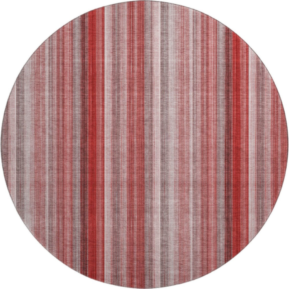 HomeRoots 8' Red And Ivory Striped Round Rug - Durable, Washable, UV-Protected for Homes with Kids & Pets! 648409