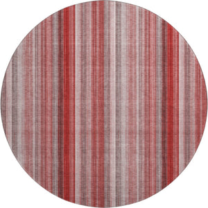 HomeRoots 8' Red And Ivory Striped Round Rug - Durable, Washable, UV-Protected for Homes with Kids & Pets! 648409