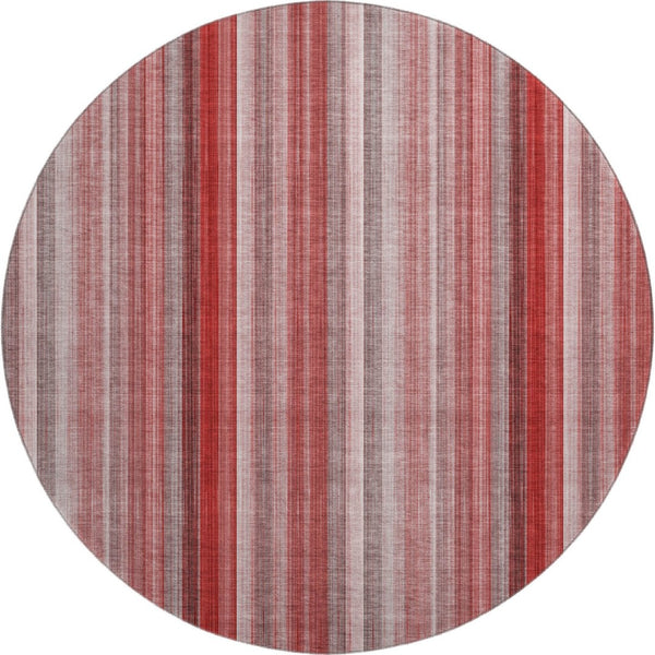 HomeRoots 8' Red And Ivory Striped Round Rug - Durable, Washable, UV-Protected for Homes with Kids & Pets! 648409
