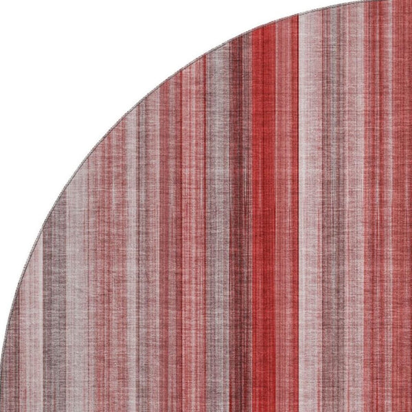 HomeRoots 8' Red And Ivory Striped Round Rug - Durable, Washable, UV-Protected for Homes with Kids & Pets! 648409