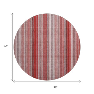 HomeRoots 8' Red And Ivory Striped Round Rug - Durable, Washable, UV-Protected for Homes with Kids & Pets! 648409