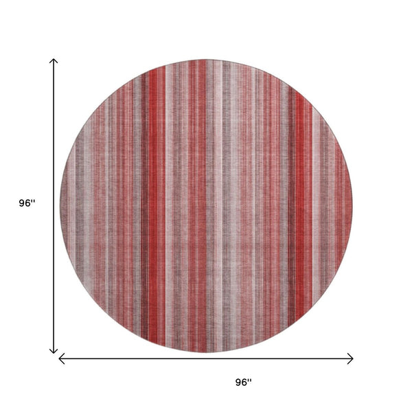 HomeRoots 8' Red And Ivory Striped Round Rug - Durable, Washable, UV-Protected for Homes with Kids & Pets! 648409