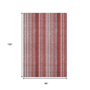 HomeRoots 8' X 10' Red and Ivory Striped Washable Area Rug - UV Protected, Stain Resistant for Family Homes 648410