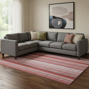 HomeRoots 8' X 10' Red and Ivory Striped Washable Area Rug - UV Protected, Stain Resistant for Family Homes 648410