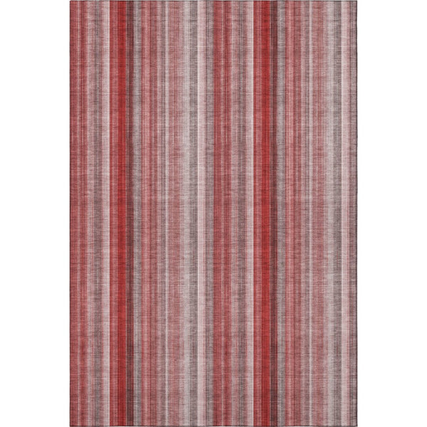 HomeRoots 8' X 10' Red and Ivory Striped Washable Area Rug - UV Protected, Stain Resistant for Family Homes 648410