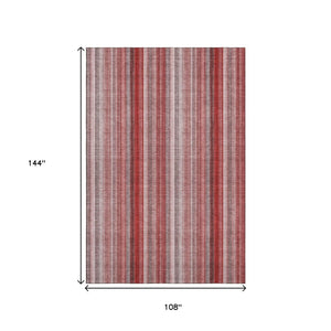 HomeRoots 9' X 12' Striped Red and Ivory Washable Area Rug - UV Protected, Stain-Resistant, Durable Style! 648411