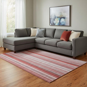 HomeRoots 9' X 12' Striped Red and Ivory Washable Area Rug - UV Protected, Stain-Resistant, Durable Style! 648411