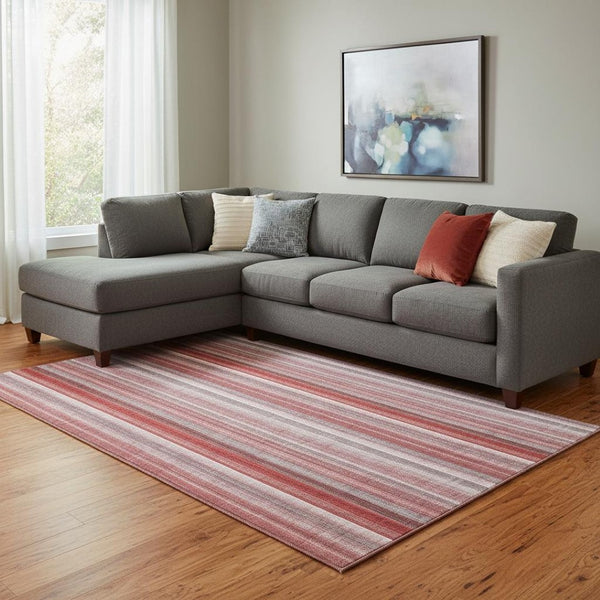 HomeRoots 9' X 12' Striped Red and Ivory Washable Area Rug - UV Protected, Stain-Resistant, Durable Style! 648411