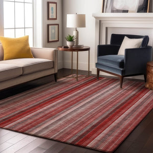 HomeRoots 9' X 12' Striped Red and Ivory Washable Area Rug - UV Protected, Stain-Resistant, Durable Style! 648411
