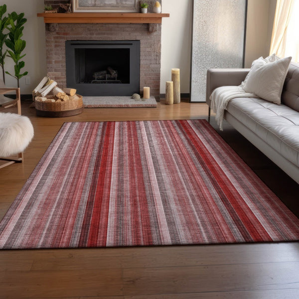 HomeRoots 9' X 12' Striped Red and Ivory Washable Area Rug - UV Protected, Stain-Resistant, Durable Style! 648411
