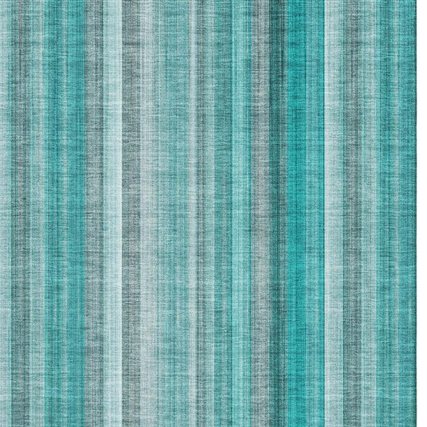 HomeRoots 5' Stylish Teal and Ivory Striped Washable Area Rug with UV Protection for Coastal Living Spaces 648414