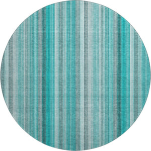 HomeRoots 8' Teal and Ivory Striped Round Rug – Washable, UV-Protected, Durable Design for Stylish Living Spaces 648415