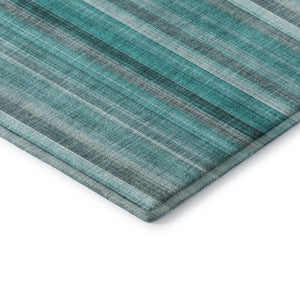 HomeRoots 8' Teal and Ivory Striped Round Rug – Washable, UV-Protected, Durable Design for Stylish Living Spaces 648415