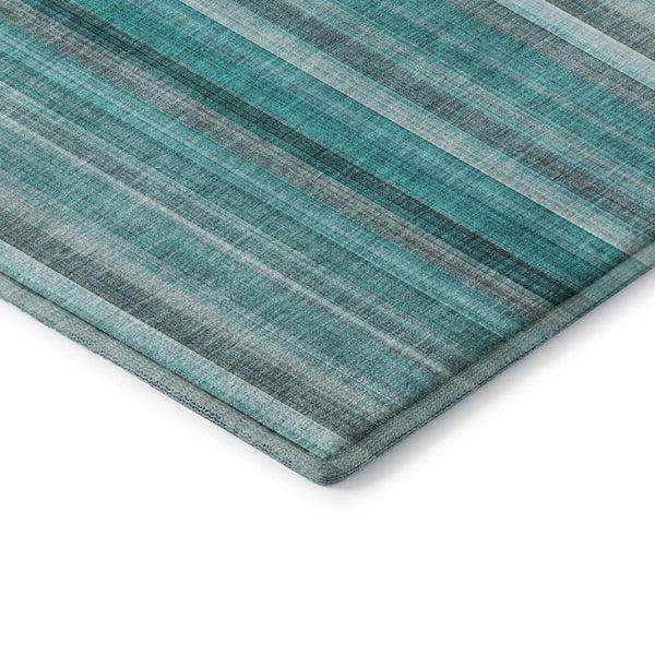 HomeRoots 8' Teal and Ivory Striped Round Rug – Washable, UV-Protected, Durable Design for Stylish Living Spaces 648415