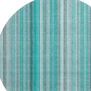 HomeRoots 8' Teal and Ivory Striped Round Rug – Washable, UV-Protected, Durable Design for Stylish Living Spaces 648415