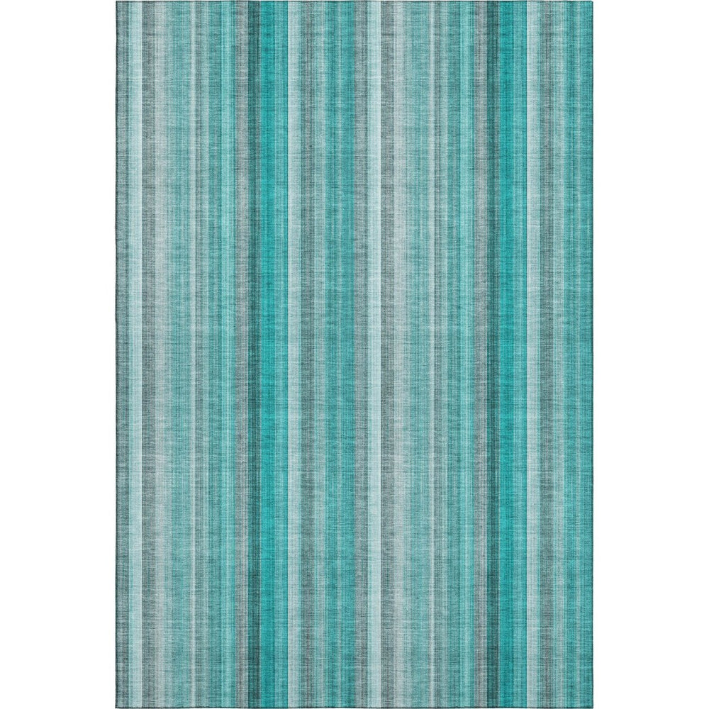 HomeRoots 8' x 10' Teal & Ivory Striped Area Rug - Washable, UV Protected, Stain Resistant for Busy Homes 648416